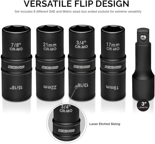 NEIKO 02282B 1/2-Inch-Drive Impact Socket Set, Flip Socket Set, Chrome Moly - Image 4