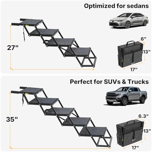 Veehoo Foldable Dog Steps for Car Truck SUV, Collapsible Large Dogs Stairs - Image 2