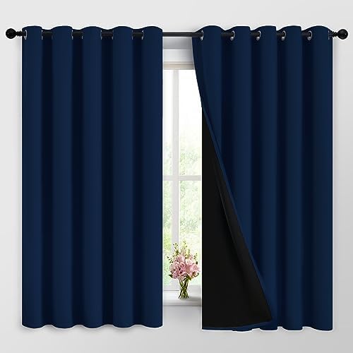 Yakamok Navy Blue 100% Blackout Curtains 63 Inches Long 62" Wide, 2 Panels by Yakamok