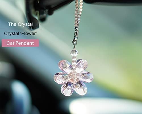 Pink Crystal Flower Car Charm Rear View Mirror Pendant Decor - Image 4