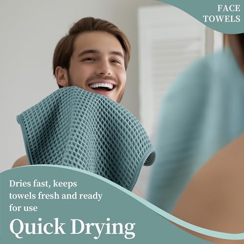 Microfiber Waffle Face Towels, 4 Pieces, Fast Drying, Lint Free 430 GSM - Image 5