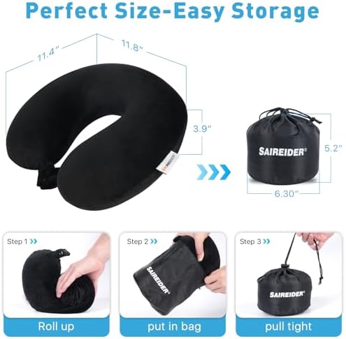 SAIREIDER Travel Pillow 100% Pure Memory Foam Travel Neck Pillow - Image 6