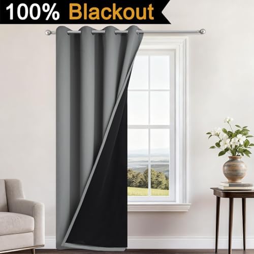 Yakamok Grey 100% Blackout Patio Door Curtain Panels W70x L84, 1 Panel - Image 2