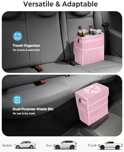 Corduroy Car Trash Can with Lid and Mesh Pockets - Image 5