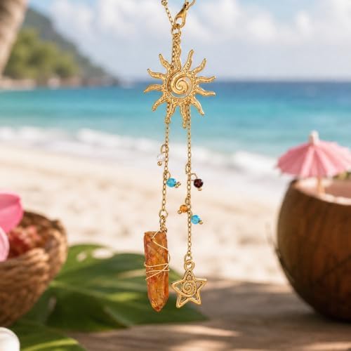 Crystal Tassel Hanging Car Charm Spiral Sun Healing Stones - Image 3