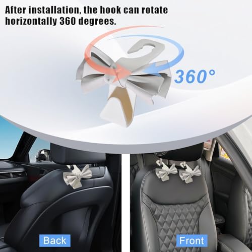 2 PCS Car Seat Headrest Hooks, Cute Bow Purse Hook Hanger - Image 5