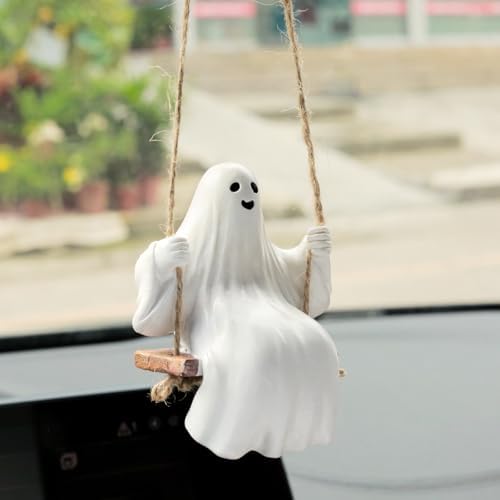 YGMONER Cute Swinging Ghost Car Mirror Hanging Ornament Halloween Car Interior - Image 5