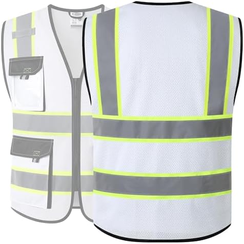 JKSafety Safety Vest for Men Women Hi Vis Reflective Vest JK220 White 3XL - Image 5
