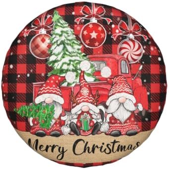 Winter Gnomes Spare Tire Cover Red Truck Xmas Decor Green Tree Wheel Sun - Image 3