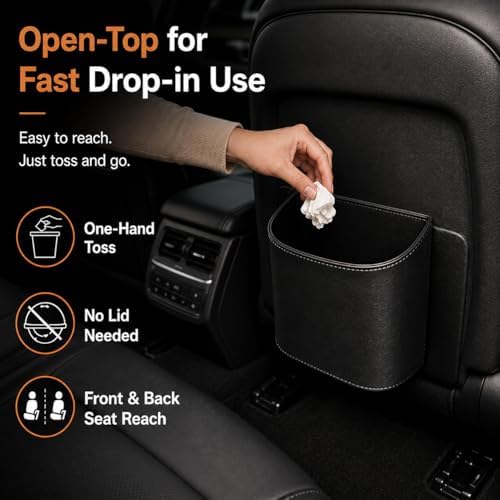 Leather Car Trash Can, Leakproof Car Garbage Can, Secure Hook & 60 Liners - Image 2