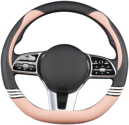 14 inch Cute Leather D Shape Steering Wheel Cover Black Pink - Image 4