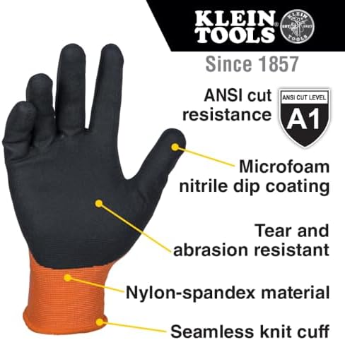 KLEIN TOOLS 60579 Work Gloves, Knit Dipped Cut Resistant ANSI A1 Nitrile Coated - Image 2