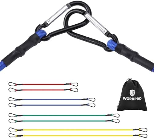 WORKPRO Bungee Cords with Hooks, 8-Piece Heavy Duty Outdoor Bungee Strap by WORKPRO