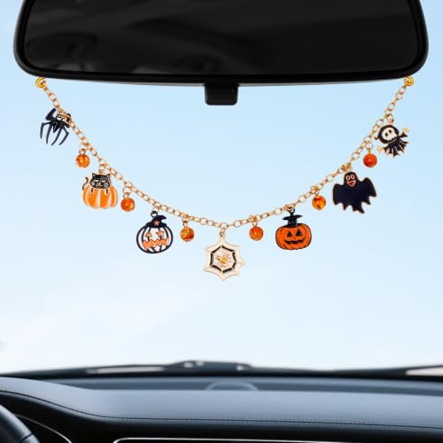 Rislobx Witch Hat Spider Web Car Charm, Halloween Mirror Hanging Ornament by Rislobx