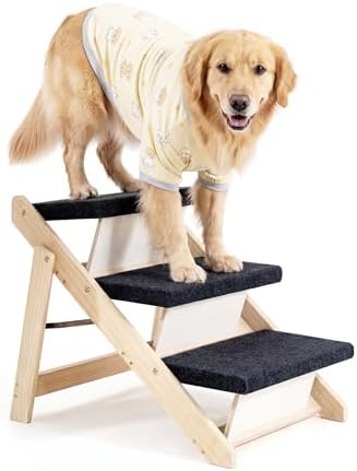MEWANG Wood Pet Stairs, 3-Step Dog Stairs by MEWANG