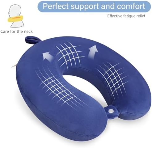 Travel Pillow, Neck Pillows for Airplanes, Memory Foam, Vivid Blue - Image 4