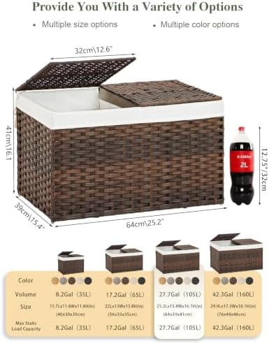 SETVSON Storage Basket with Lid PE Rattan Storage Basket 105L - Image 2