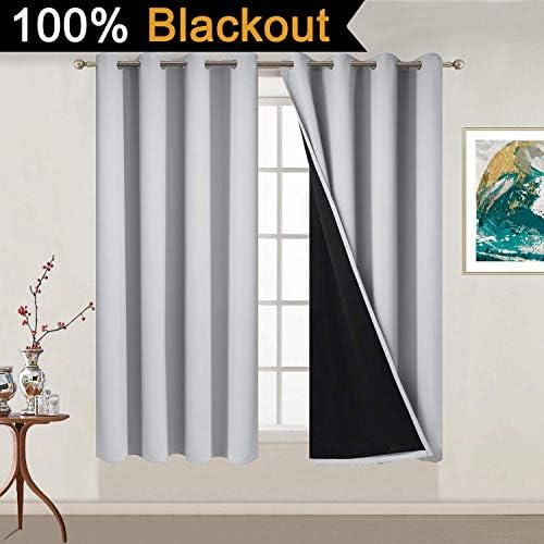 Yakamok Light Grey 100% Blackout Curtains 54 Inches Long 52" Wide 2 Panel - Image 2