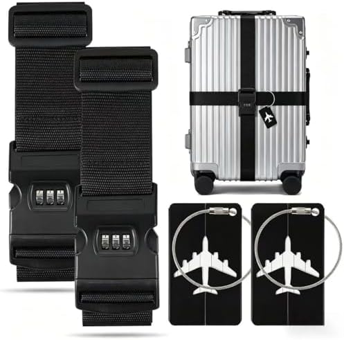 BILIONE 2 Pack Luggage Straps for Suitcase w/Password Lock &Tags by BILIONE