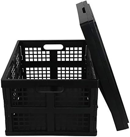 Saedy Black Stacking Milk Crates, 34-Quart Collapsible Container Bin 2 Pack - Image 6