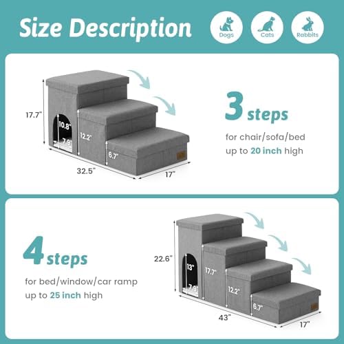 COZY KISS Dog Stairs with Storage, 17.7" H Dog Steps with Condo - Image 3