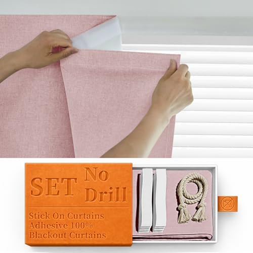 100% Self Adhesive Blackout Curtains- Stick on Curtain Shades Window Blinds by Sovtfides