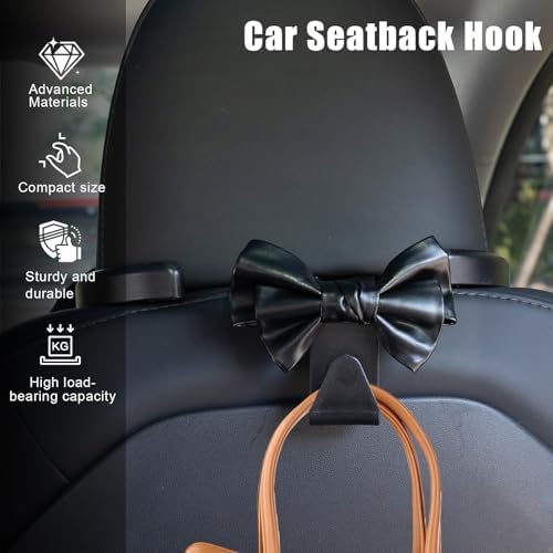 2 PCS Car Seat Headrest Hooks, Cute Bow Purse Hook Hanger - Image 3