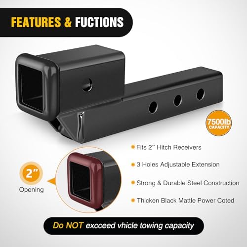 Nilight Trailer Hitch Extension 2 Inch Rise or Drop Extend 5" 7" 9" Length - Image 6