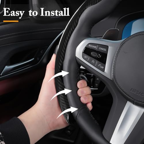 Carbon Fiber Steering Wheel Cover Universal 3pcs Protector Glossy Black - Image 4