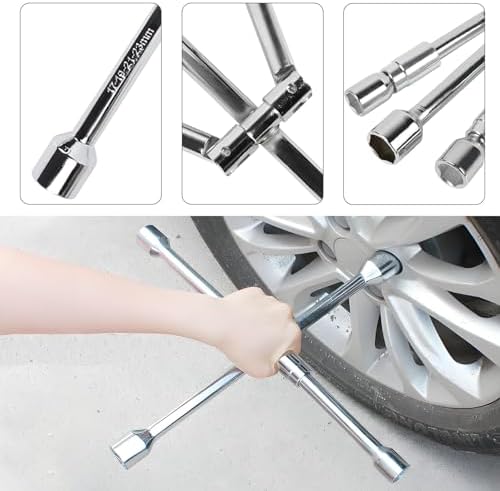 Folding Lug Wrench 4 Way, 14-Inch Foldable 4 Way Cross Lug Nut Removal Tool - Image 3