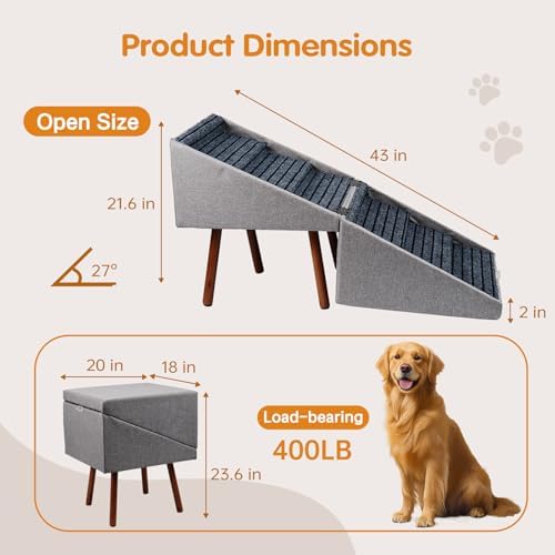 XXL 2-in-1 Ottoman Dog Stairs for Large Dogs, 21.6 Inch Foldable - Image 2