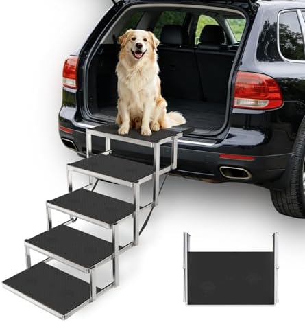 Dog Steps for Car & SUV – 5-Step Foldable Pet Stairs for Large Dogs, Non-Slip by Unknown