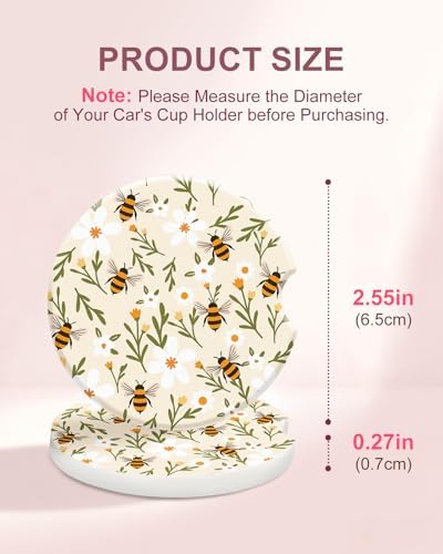 Swooflia Floral Absorbent Ceramic Car Coasters Set of 2, Cute Botanical - Image 2