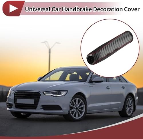 1 Pcs Car Handbrake Cover Leather Black Carbon Fiber Red - Image 2