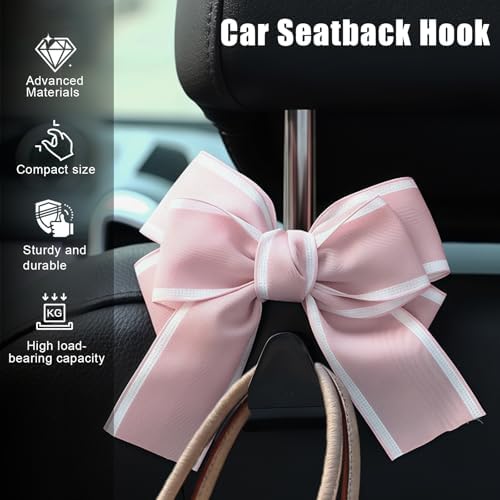2 PCS Car Seat Headrest Hooks, Cute Bow Purse Hook Hanger - Image 3