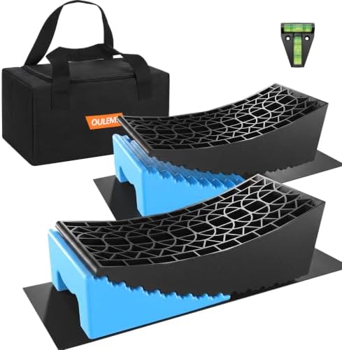 OULEME 2 PK RV Leveling Block, Dual Axle Trailer Curved Leveler Ramp by OULEME