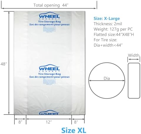 WHEEL CONNECT Tire Storage Bags. Made of Polyethylene LDPE Plastic, Extra-Large - Image 2