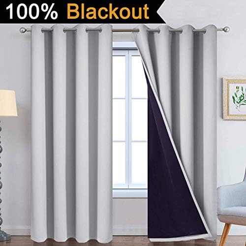 Yakamok Light Grey 100% Blackout Curtains 96 Inches Long 52" Wide 2 Panel - Image 2