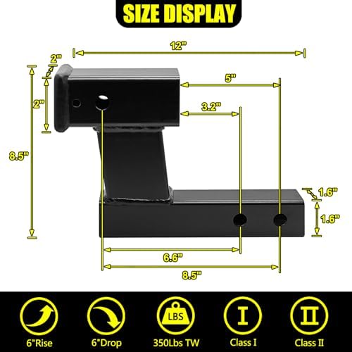 KAIRAY Trailer Receiver Hitch Riser Extender Adapter 6" Drop/Riser, 7500lbs - Image 2