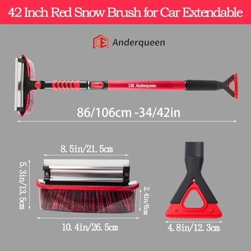 42" Car Snow Brush & Ice Scraper Red Snow Brush - Image 3