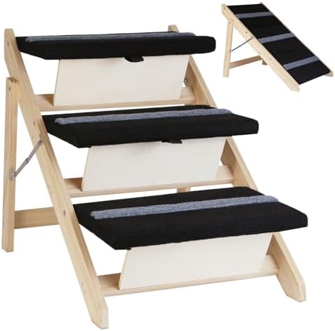 2-in-1 Indoor Pet Ramp, Wooden Folding 3-Tier Pet Stairs by Wotunest