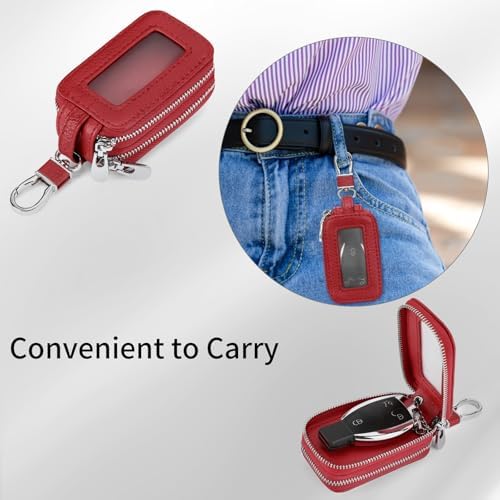 SENDEFN Car Key Fob Case Double Zipper Leather Smart Remote Keychain Protector - Image 6