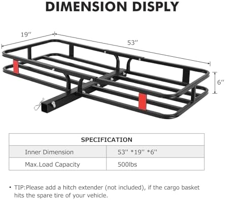 GarveeTech 500 LBS Hitch Mount Cargo Carrier Basket 53 in x19 in x 6 in - Image 2