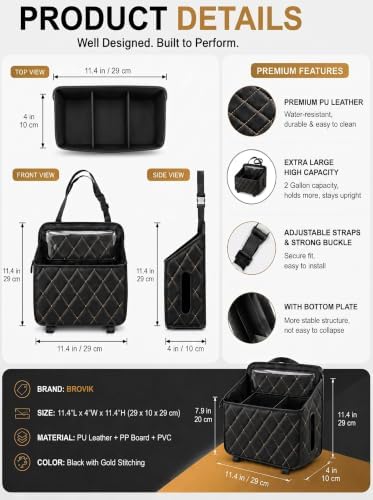 Brovik Car Backseat Organizer, Dry Wet Separation PU Leather Bag - Image 6
