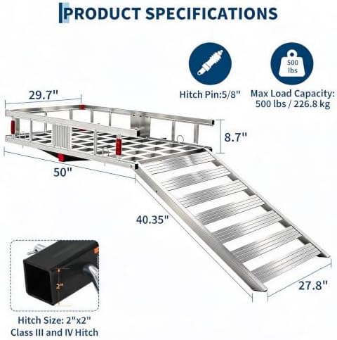 Garvee 500LBS Aluminum Hitch Cargo Carrier 50 * 29.7" - Image 2