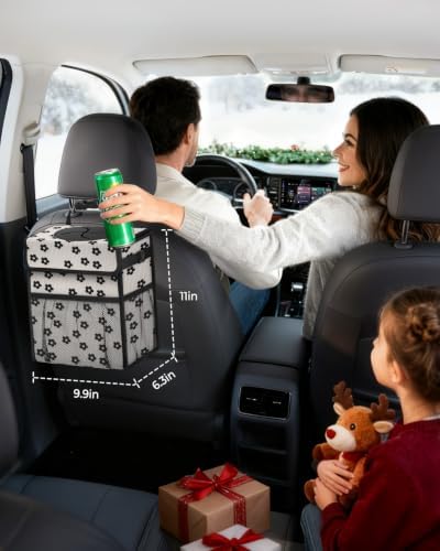 Corduroy Car Trash Can with Lid and Mesh Pockets - Image 2