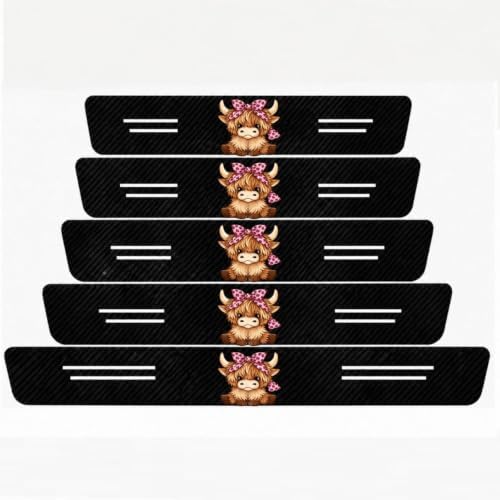 5PCS Cow Car Door Sill Protector, Carbon Fiber Leather Sill Stickers by TnLnYn