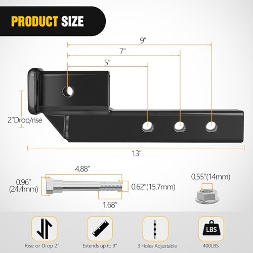 Nilight Trailer Hitch Extension 2 Inch Rise or Drop Extend 5" 7" 9" Length - Image 2