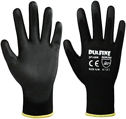 DULFINE Safety Work Gloves for Men 12 Pairs, Ultra-Thin PU Coated Black XL - Image 2
