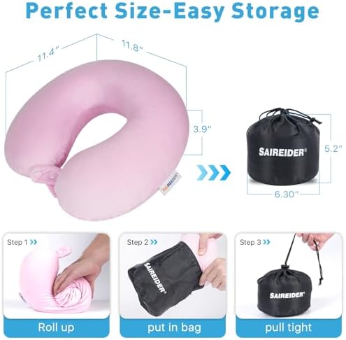 SAIREIDER Travel Neck Pillow 100% Pure Memory Foam Airplane Pillow - Image 6